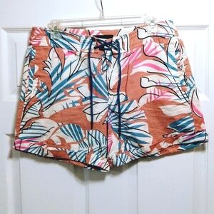 J Crew Women's Tan Pink Blue Print Shorts Lace Up Front SZ 6 Linen Blend No Flaw